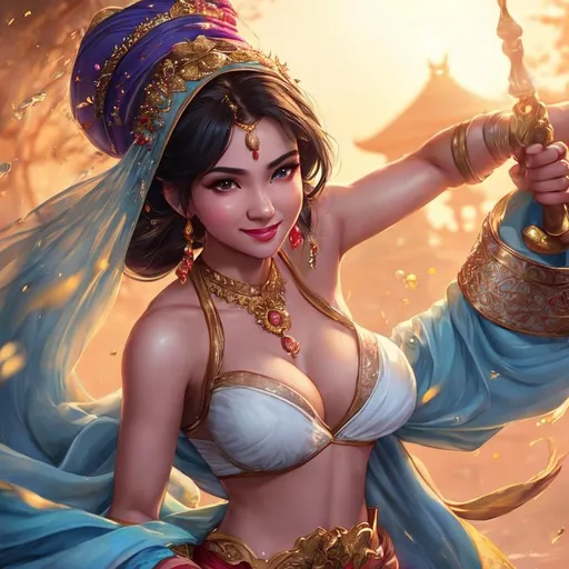 Prompt: jasmine "aladdin, show beautiful blush on her cheek smiling face tears coming from her eyes, close arm, an japan girl with student uniform, glowing vein, busty, cleavage, light particles scaltering around, pale skins, random colorfull uniqe background, juicy, Splash art, epic Instagram, artstation, hyperdetailed intricately detailed, unreal engine, fantastical, intricate detail, splash screen, complementary colors, 8k, heavy strokes, splash arts, full height, full body, photograph nikon 50mm f3.5