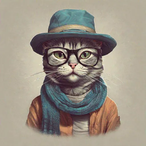 Prompt: t-shirt design, a cat wearing a hat, scarf, and glasses, computer graphics by Sam Spratt, behance contest winner, computer art, behance hd, stylish, handsome