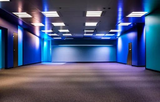 Prompt: Dim Corridor With Office Lights And Doors