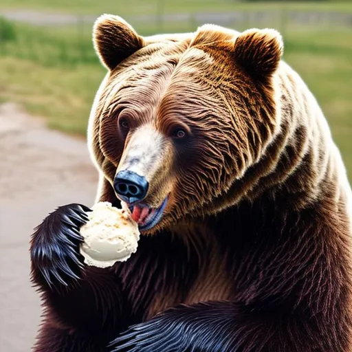 Prompt: A bear eating the icecream