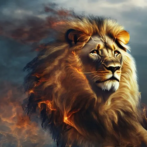 Prompt: 
lion with mane on fire














