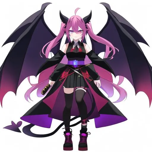 Prompt: Haley  as a demon (multi-color hair) (multi-color eyes)(she has horse ears) holding a katana, fighting, in a gunfight, bullets flying, fighting in a rural area, angry, (demon tail), (demon wings), lunging at the center, flying in the air