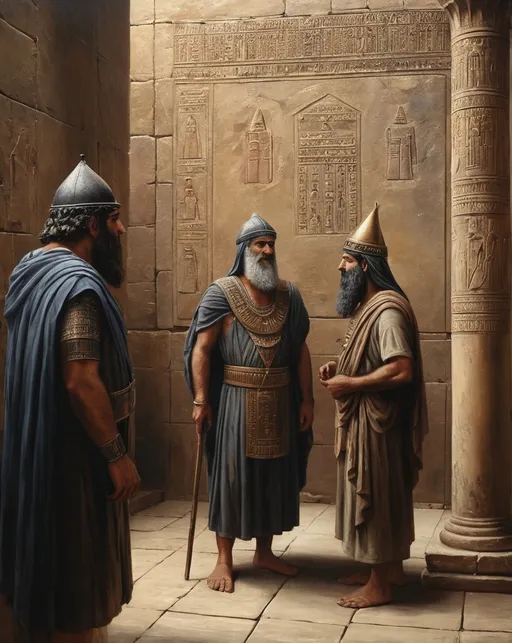 Prompt: historical old oil painting of a realistic scene hammurabi, in Mesopotamia, high detail, uhd, 8k