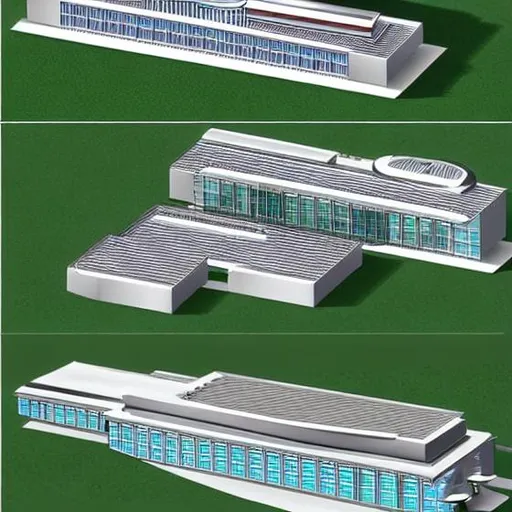 Prompt: Design a monumental building based on the works of Norman Foster, Bruno Taut, César Pelli, and Erick Kuhne, with a touch of architecture inspired by aluminum and emeralds. The building should capture the vibrant and innovative spirit of the Andean city, reflecting the fusion of modern and traditional elements. The use of advanced software such as SketchUp or AutoCAD is recommended to create a digital illustration that showcases the design's unique and memorable experience for visitors.

To incorporate the touch of aluminum and emeralds, the design should feature sleek and modern lines and shapes that give a sense of strength and durability, while emerald green accents can be added to highlight specific features of the building. The use of natural light and reflections can also enhance the aluminum and emerald elements of the design, creating a dynamic and captivating visual experience for visitors. The design should also incorporate the signature features of each architect's style, such as Foster's innovative use of steel and glass, Taut's colorful and expressive facades, Pelli's sleek and modern designs, and Kuhne's use of striking geometric shapes