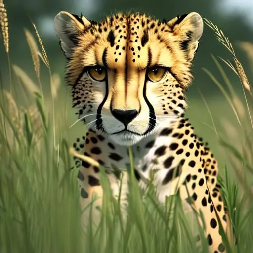 Prompt: A cheetah hiding in the long grass, superealistic, immersive, 4k Quality