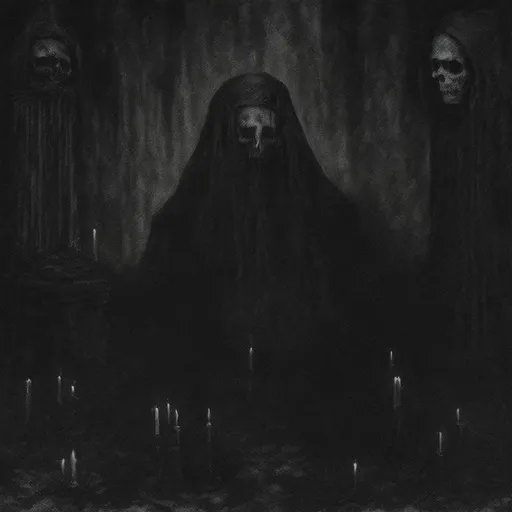 Prompt: High quality artwork for a black metal album. Elegy for the Dead: Silent Remains. dead priests praying.
