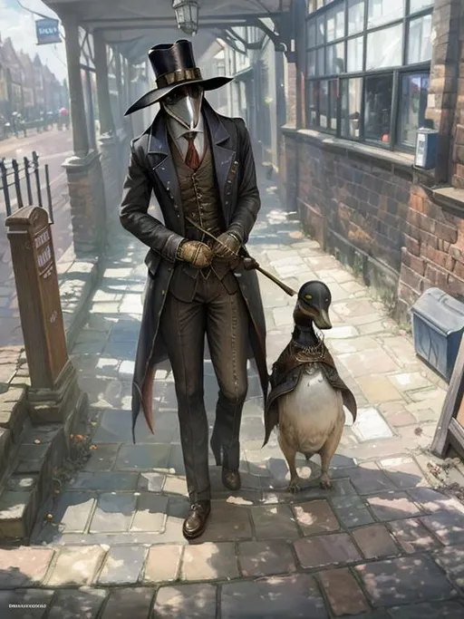 Prompt: A stunning watercolor impressionist painting of steampunk Plague doctor walkin cobble road around United Kingdom, The painting is rendered in HDR, DTM, full HD, and 8K resolution, with ultra-detailed brushwork that captures every nuance and detail of the character's iconic suit and features., highly detailed, digital painting, artstation, hyperrealistic, sharp focus, illustration, art by artgerm and greg rutkowski and alphonse mucha, 8k, pretty eyes, award-winning cgi, blender, headshot