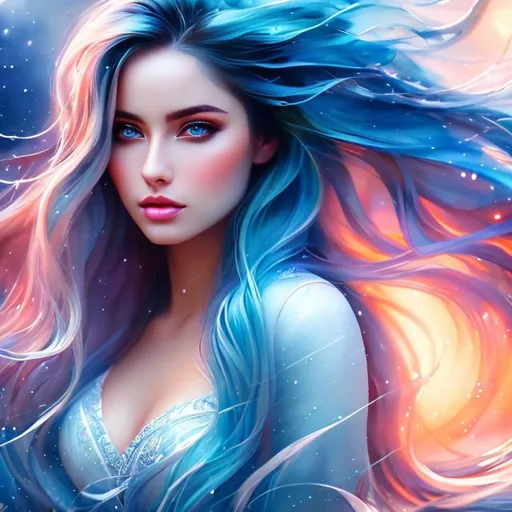 Prompt: woman with water flowing like hair, blue eyes, sunset beach scene background, highly detailed, hyper realistic, anime, high contrast, dramatic lighting, insanely beautiful, 1 person, Unreal Engine, Beautiful, Hd Photography, Beautiful Watercolor Painting, Detailed, dramatic lighting, insanely beautiful, 1 person