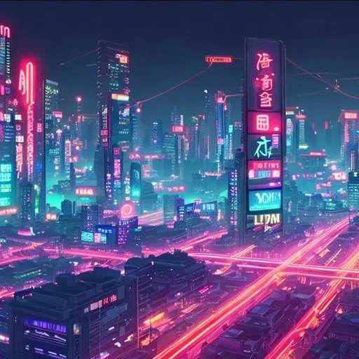 Prompt: Create a YouTube banner (1024 x 576 px), asian city at night. Neon vibes, incredibly high attention to detail.