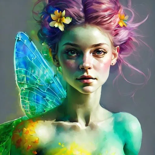 Prompt: fairy goddess with spring colors, realistic, closeup