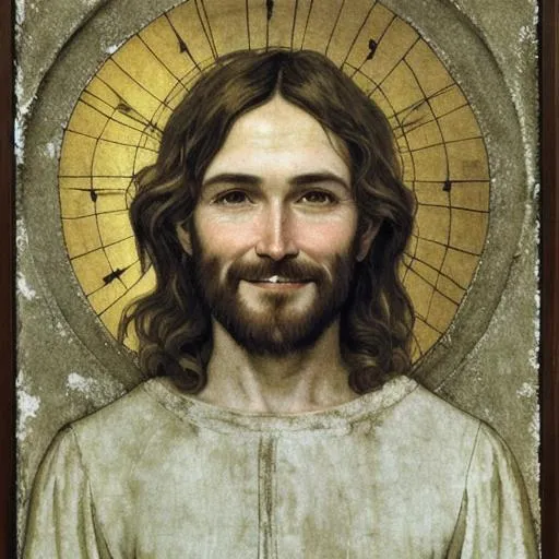 Prompt: Jesus Christ smiling in the style of Andrew Wyeth 