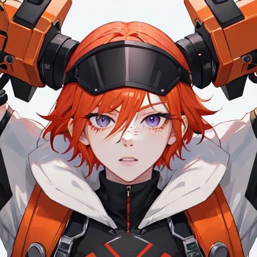 Prompt: Erikku male (short ginger hair, freckles, right eye blue left eye purple) UHD, 8K, Highly detailed, insane detail, best quality, high quality, holding a chainsaw