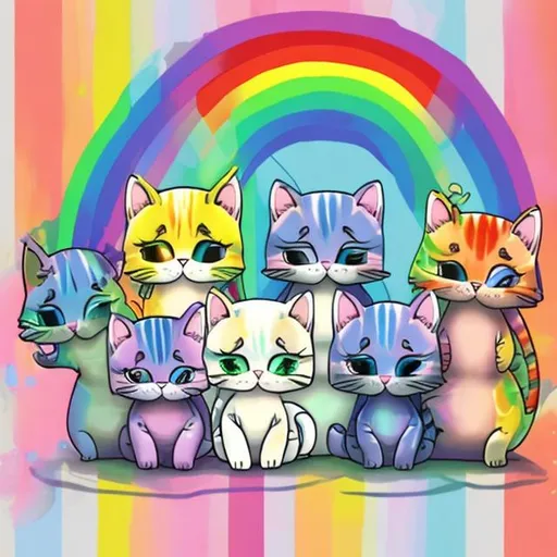 Prompt: Rainbow pastel colorful cats chibi