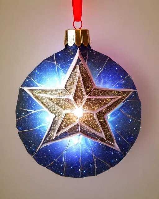 Prompt: Illuminated icy star Christmas ornament, glowing, shiny, 