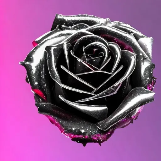 Prompt: A chrome rose with black background