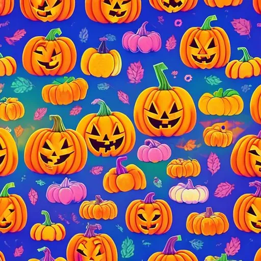 Prompt: Pumpkin patch in the style of Lisa frank