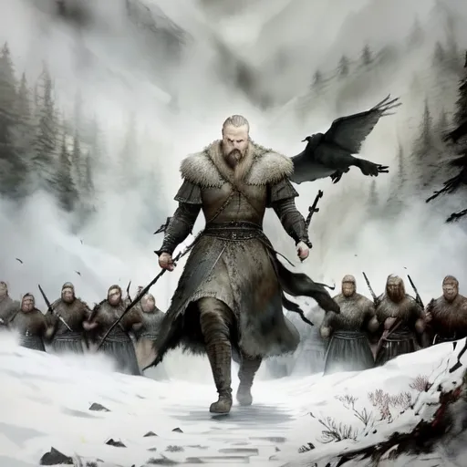 Prompt: King Ragnar leading an army.