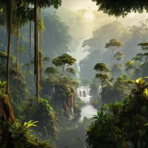 Prompt: Amazon forest landscpe unreal ungine with two lost brown anwhite hyperealistic monkeys unreal engine and on high threes 