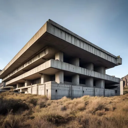 Prompt: a research facility carved into the side of a mountain, brutalist architecture
