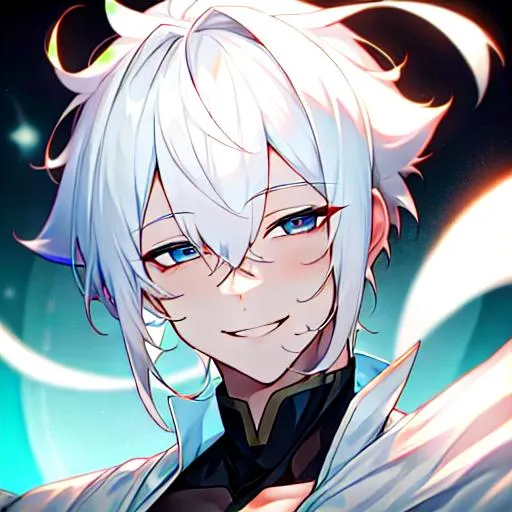 Prompt: Male (short pure white hair) 8k, UHD, smiling,
