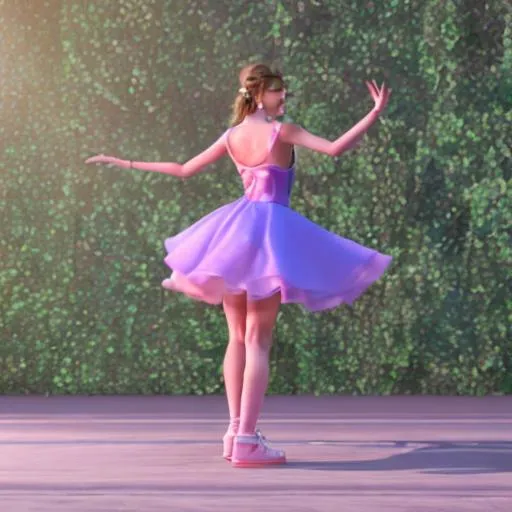 Prompt: Girl dancing at prom with her friends, blue dress, red dress, pink dress, posing for a picture