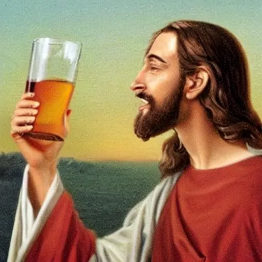 Prompt: jesus chugging a 40