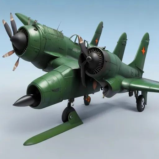 Prompt: Realistic Warplane from World War 2 with two engines, big cannons, in colour green