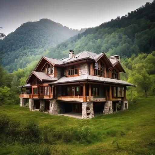 Prompt:  house in forest mountains



