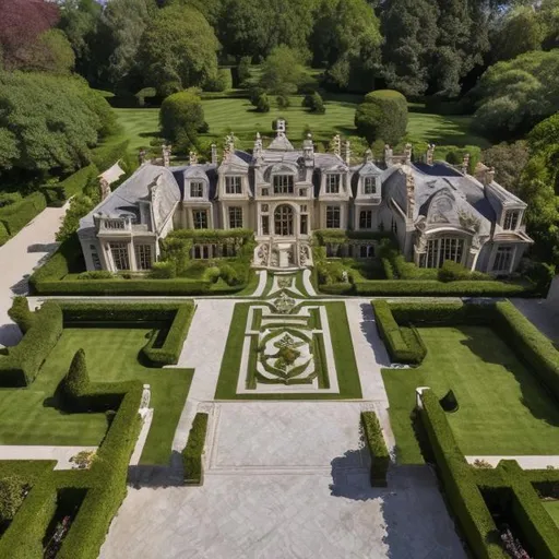Prompt: Nestled in a vast countryside estate, this opulent mansion boasts a limestone façade, intricate wrought iron details, and manicured gardens. The driveway leads to a marble motor court with a bronze fountain, setting the tone for the luxurious interior within.