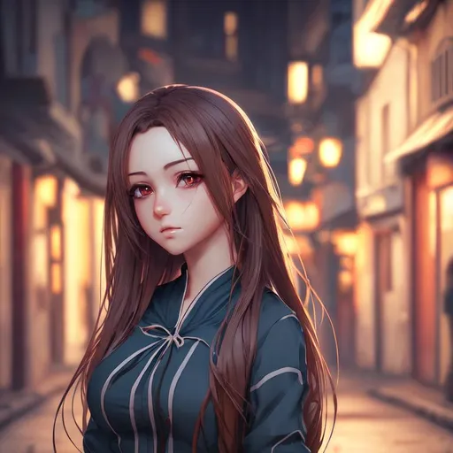 Prompt: photograph of beautiful anime girl, very beautiful face, basque clothes, smooth hair, highly detailed, 4k rendered, street background, vague background details, ambient lighting, unreal engine