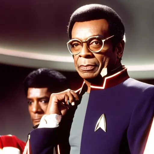 Prompt: Herbie Hancock in a Starfleet uniform. {Star Trek: The Next Generation}