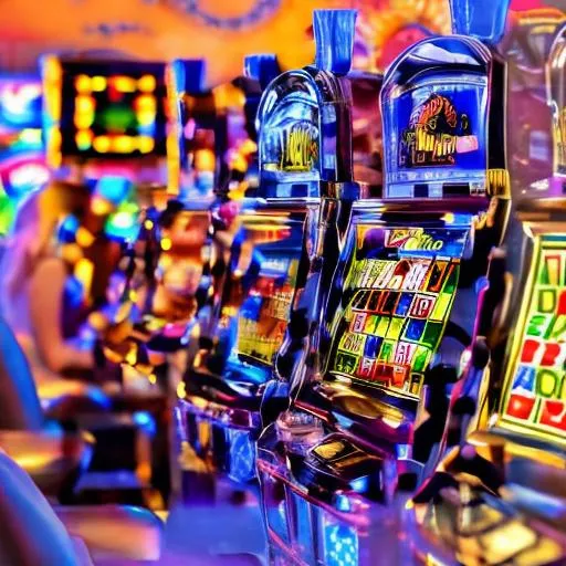 Prompt: Slot machines with a gambler