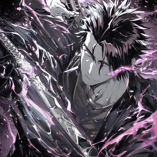 Prompt: A high-qulity high-contrast epic movie clear high-revolution detailed full-color masterpiece anime close-up picture with intricate detail of a cool handsome young man with grim face holding weapon. dramatic lighting.  His hair is short and spiky. His hair is short and spiky. masterpiece. masterpiece.  rpg-game
