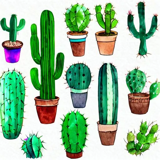 Prompt: Individual cactus watercolor clip art