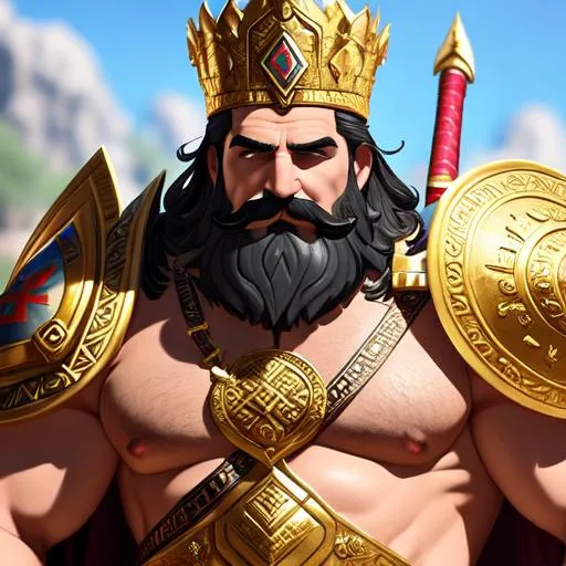 Prompt: old Greek king, six pack, stressed, colourful, with damaged gold armor, handle sword put in the middle down, war blackguard, show face, have long and white moustache, (insanely_enormously_hips_unrealistically_insanely_enormous_massive_muscle_puffy_areola), , 8k, unreal engine, intricate, highly detailed, lights, spotlights, stage light, beautiful lighting, light fog, 64k, trending on Artstation, professional, dramatic, illustration,
black power spirit, gold color scheme, highly detailed