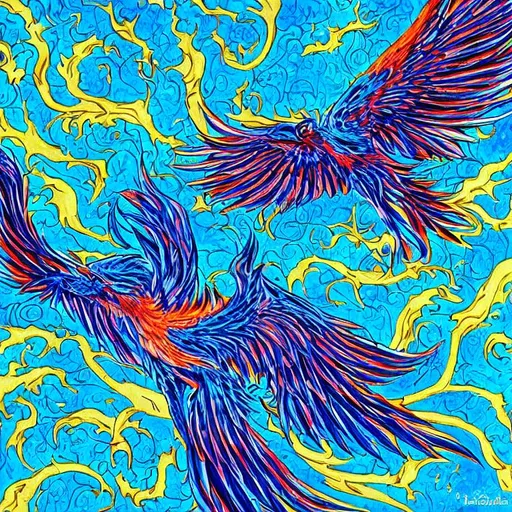 Prompt: Mythical Blue Phoenix.