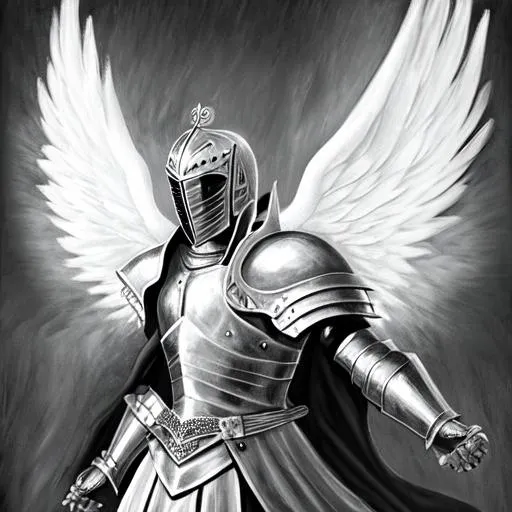 Prompt: black and white knight with angel wings
