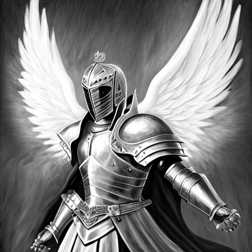 black and white knight with angel wings