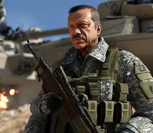 Prompt: Rajab Tayyip erdogan as Turkish Soldier in Call of Duty.
