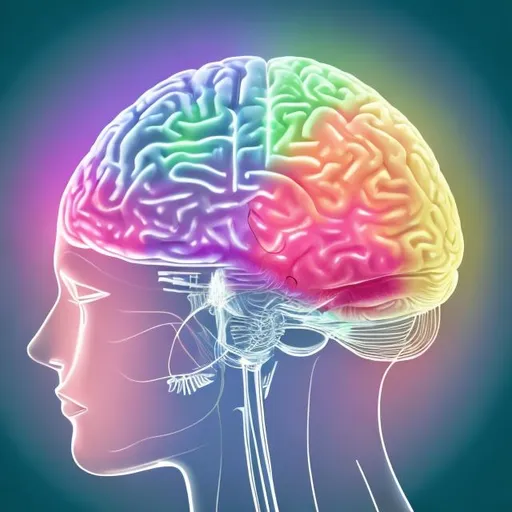 Prompt: light up diagram about the human brain in a woman head in pastel colors 
