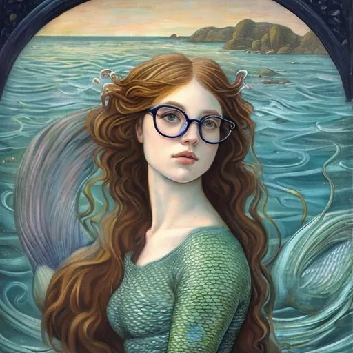 Mermaid with glasses. Pre-Raphaelite's Style portra... | OpenArt