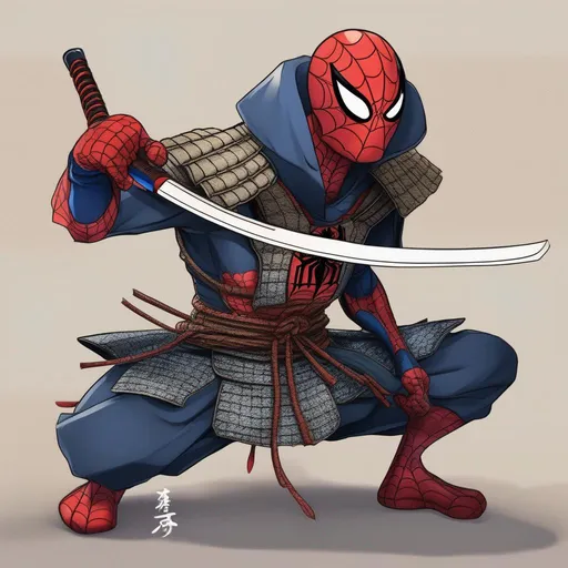 Prompt: Samurai  armor Spiderman anime artstyle
