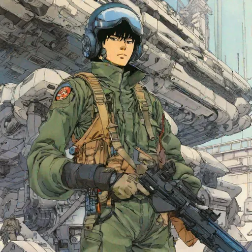 Prompt: A scifi male cyborg soldier. anime art. Leiji Matsumoto art. Akira art. Otomo art. 2d. 2d art.