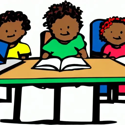 Prompt: clip art of children in a classroom studying
