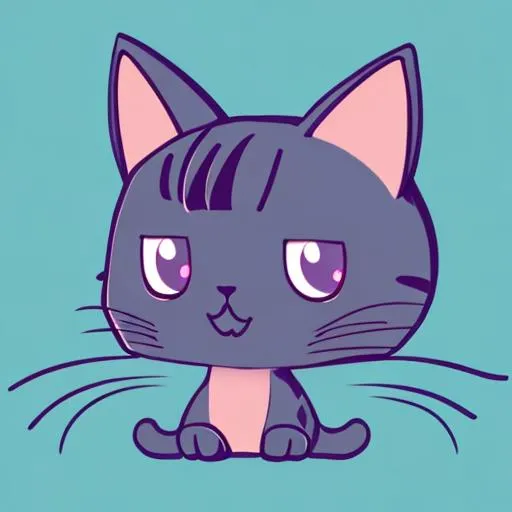 Prompt: 2D vector art of a kawaii cat. Simple whiskers. Defined shapes and features. Bright pastel colors. Profile picture. Straight lines