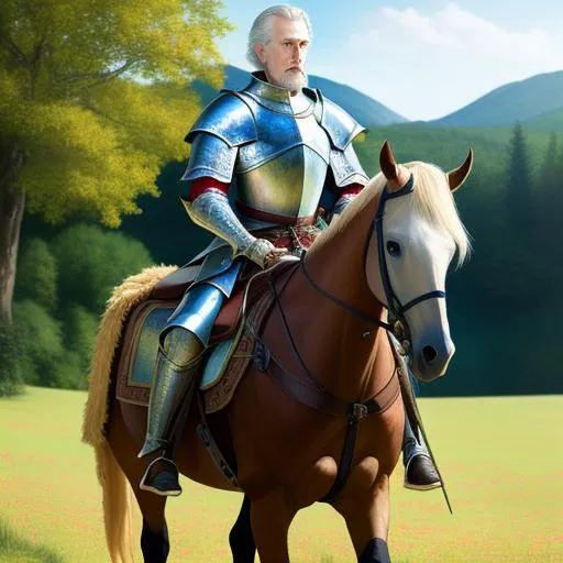 Prompt: HDR, UHD, 64k, best quality, RAW photograph, best quality, masterpiece:1.5), pale skin, unrealistically, old knight, on horseback, anime man, UHD, 64k, hyper realism, Very detailed, full body, hyper realism, Very detailed, male anime, lean body, in hyperrealistic detail, rapier