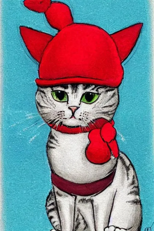 Prompt: Cartoon, Cute cat in red hat