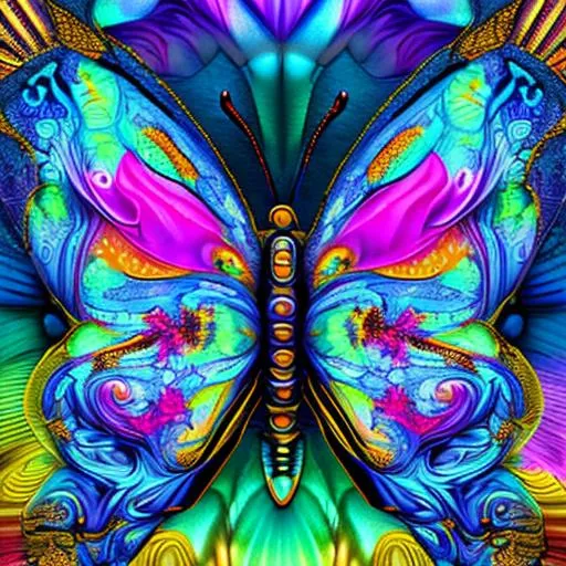 Holographic butterfly in the style of Lisa frank