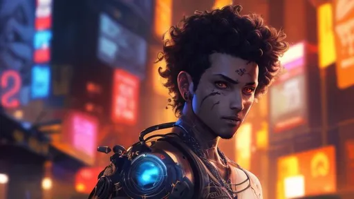 Prompt: a man, curly hair, black hair, avatar, short hair, tanned skin, anime, cyberpunk 2077 style