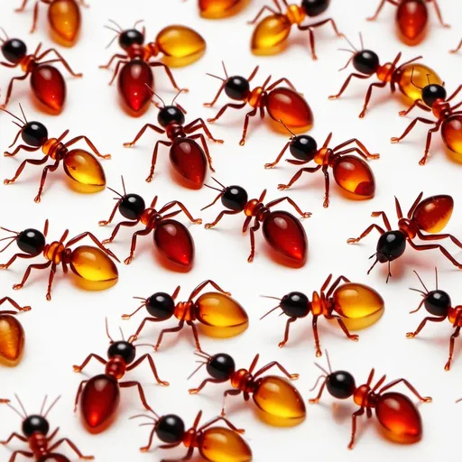 Prompt: A tiny army of miniature amber crystal ants March into the red sea. Retro minimalistic. Metallic, vibrantly detailed.